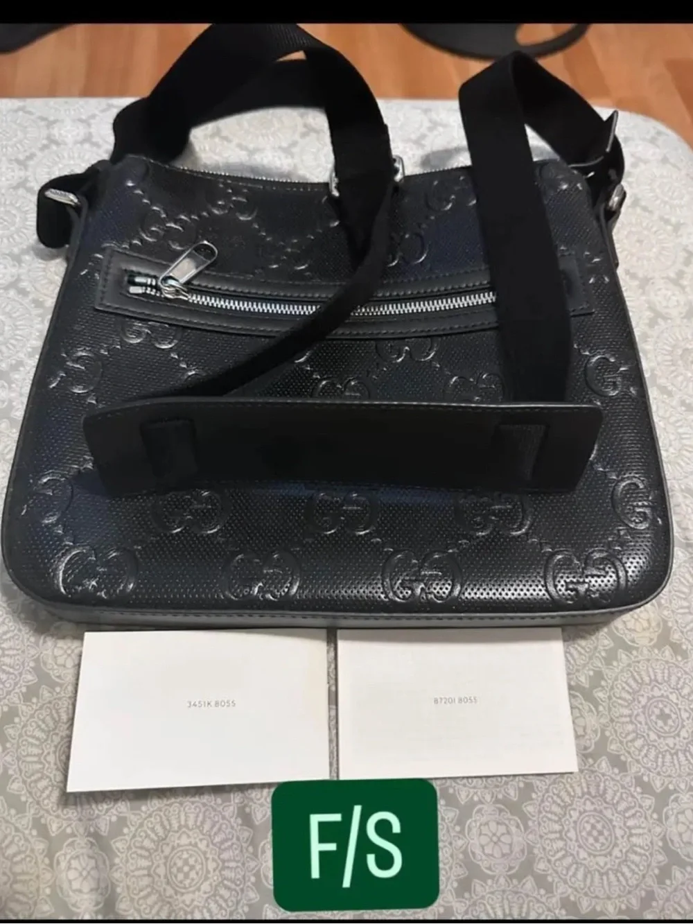 Gucci Black Embossed Signature Messenger Bag